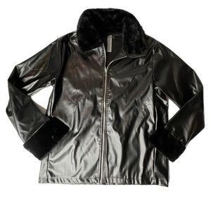 Dolls Kill Halfheart Black Moto Vegan Leathet Faux Fur Jacket Size L NWOT